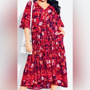 NWT - Sz. 18, Loralette Valerie Border Maxi Dress, Magenta - Red Floral